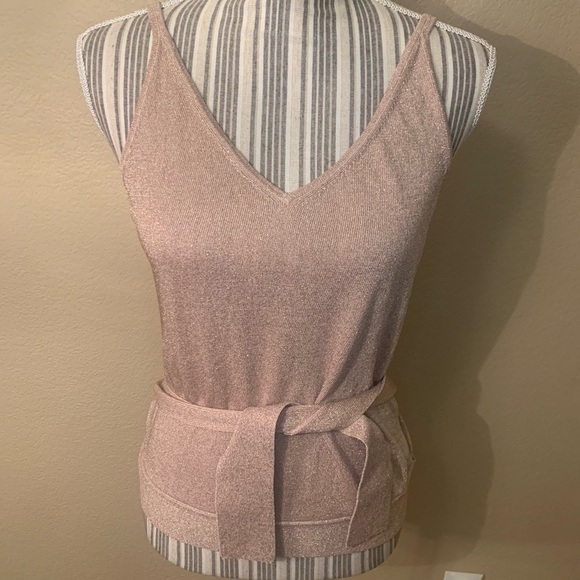NEW Express Top Large Pale Pink Silk Metallic Wrap Strap Sleeveless Tank - Picture 11 of 16